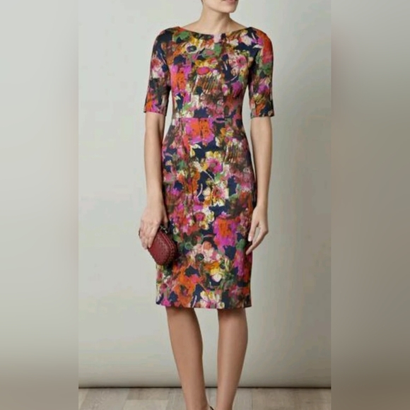 ERDEM MELANIE SCOOPBACK YSTAD FLORAL 3/4 SLEEVE PENCIL DRESS UK10/US6 NWOT - Picture 4 of 16